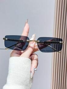 1pc Fashionable Metal Fashion Glasses, Summer Beach Photography Vacation Y2K Style - Black - View 2