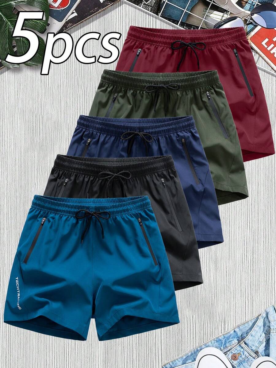 5pcs Men's Summer Ice Silk Cool Touch Sports Shorts, Casual Shorts For Running, Fitness, Training, Boyfriend Style - Multicolor - View 1