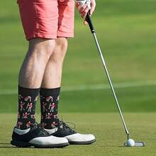 1/3/5 Pairs Fashionable Personalized Jacquard Golf Themed Breathable Sports Socks, Golf Pattern Odor-Resistant Moisture-Wicking Men's Outdoor Sports Socks - Multicolor - View 4