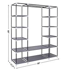 69" Portable Clothes Closet Wardrobe Storage Organizer, Gray Non-Woven Fabric, Extra Strong Durable Build, Quick Easy Assembly, Large Capacity, Ideal For Bedroom Dorm Apartment, Space-Saving Design - mặc định - Xem 2