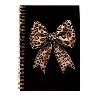 1pc Leopard Print Bow A5 Spiral Notebook, Chic Animal Print Design Notebook | Fashionable Aesthetic Stationery, Ideal For Fashionable Women (Office Ladies, Lovers), Daily Use Or Creative Writing, Great Gift For College Students And Friends, 50 Sheets, 5.5x8.3 Inches, Lined University Rule Diary Notebook, Gold Spiral Bound Notebook, Office Supplies, School Supplies, Stationery, School Stationery