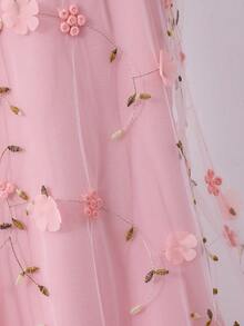 Vestito in rete con fiocco decorativo floreale, dolce e carino, adatto per primavera/estate per ragazze - Rosa - Visualizzare 6
