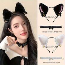 Diadema con orejas de gato y juego de cola a juego de poliéster esponjoso - Disfraz de mujer lindo y sexy, incluye pinza para el cabello con lazo brillante y cola de peluche desmontable, adecuado para fiestas con tema sexy, fotografía boudoir, convenciones de anime y atuendos de discoteca, un regalo encantador y sexy perfecto para ella - Negro - Ver 8