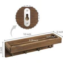 SUIOO MyGift - Porta Llaves para Pared de Madera Gris con 4 Ganchos Dobles de Metal Estante Flotante Vintage para Llaves - Marrón - Ver 3