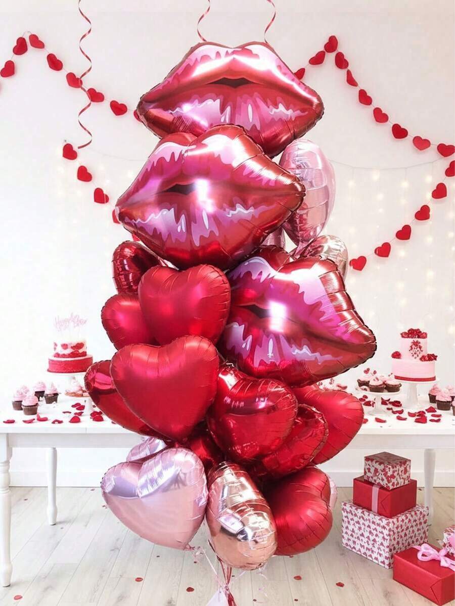 Bộ 22 bóng bay hình môi và trái tim chủ đề Ngày Valentine, bóng bay hình trái tim màu đỏ 18 inch, phông nền chụp ảnh phù hợp cho ngày gia đình, tiệc Galentine, cầu hôn, hẹn hò cặp đôi, tiệc độc thân, tụ họp chị em, kỷ niệm, sinh nhật bất ngờ cho cặp đôi, trang trí phòng, tạo thêm không khí lãng mạn ngọt ngào. - Nhiều màu - Xem 1