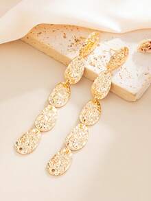 1 Pair Retro Asymmetric Metal Geometric Round Tassel Earrings, Fashionable Personalized Metal Exaggerated Jewelry, Suitable For Daily, Casual, Party, Vacation And Other Occasions - Yellow Gold - View 4