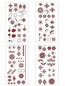 4 Sheets Brown Henna Tattoo Hand Tattoo Ramadan Mandala Flower Lace Tattoo Stickers For Women Makeup Party Festivals Wedding Bride Valentine Day Accessories - Brown - View 4