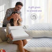Queen Pillows Set Of 2, Cooling And Supportive Pillows Full Size Set Of 2 For Side And Back Sleepers, Down Alternative Hotel Collection Sleeping Pillow,Deluxe Bamboo Pillow Hypoallergenic Cool Hotel, Christmas Bedding Set For Thanks Giving Gifts, New Gifts,Dorm Room Essentials College,Bed  Decorations,Christmas Decor, Room Bedroom Decor,Blue ﻿ - Màu xanh lam - Xem 9