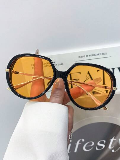 新款时尚大框圆形金属复古眼镜，男女皆宜，街头风，适合日常、度假、海滩、派对等场合，个性十足，高品质超大眼镜