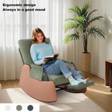 Techigher Modern Nursery Rocking Chair, Upholstered Rocking Chair With Footrest, Comfortable Rocker Recliner With Side Pocket For Living Room, Bedroom, Nursing Room - Green - View 8