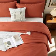 2/3pcs Fashionable Simple Bed Comforter Set(1 Comforter + 1/2 Pillowcases), 100% Polyester Soft Comfortable And Durable Winter Bedding Set,All-Season, Warm Room Decor, Holiday Gift,Christmas Gift - Burnt Orange-BZ76 - 查看 3