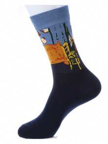 2/5/8 Pairs Random Fashionable Versstile Creative AB Asymmetrical High Top Socks With Cartoon Animal, Tool, And Character Patterns - Multicolor - View 10