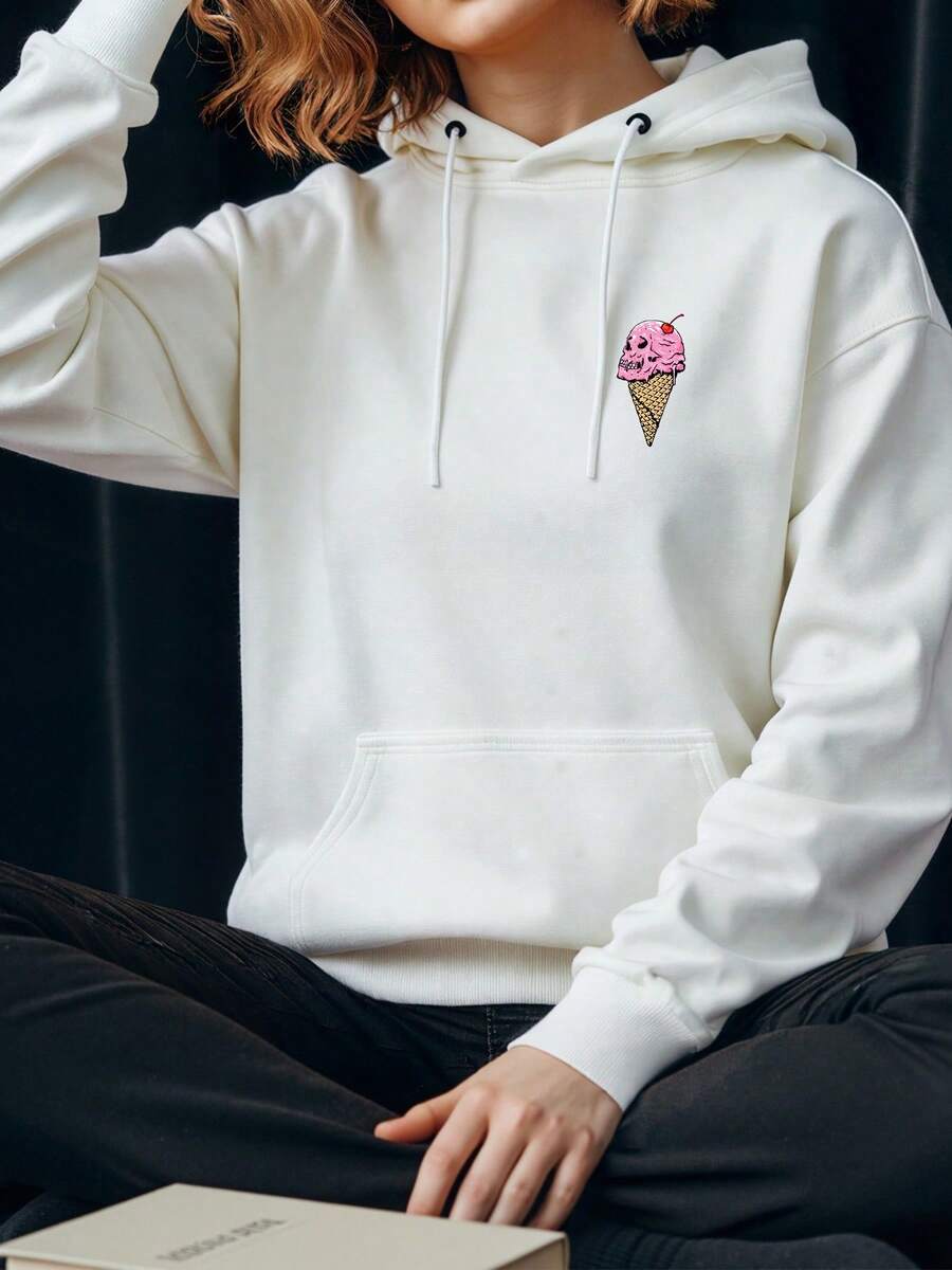 Deportes de ocio para mujeres suéter de manga larga sudadera con capucha estampada de helado de aire comprimido transporte nacional de mujeres en otoño e invierno - Blanco - Ver 1