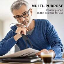 5倍放大镜，5.12英寸镜片直径，免手持放大镜，带可调节支架，可挂在脖子上，适合老年人和视力障碍人士用于缝纫、手工、十字绣、检查和维修。 - 黑色 - 查看 9