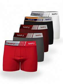 5 Cuecas boxer masculinas para uso diário, com tecido plano, elasticidade média e cós elástico estiloso forro em algodão Premium - Multicolorido - Visão 14