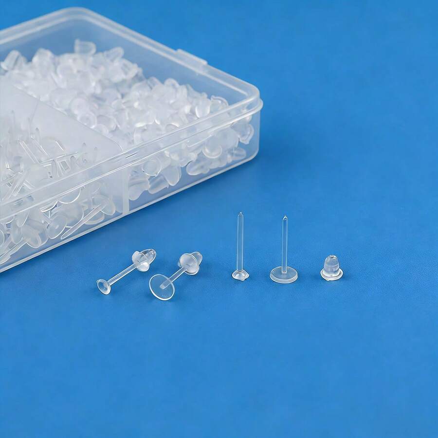 200+200pcs/Box Transparent Plastic Earrings, Suitable For Sensitive Ears, Suitable For Sports/Work, Invisible Earrings, Clear Earring Studs, Earring Backs And Blank Earring Posts - R36-6 - View 1