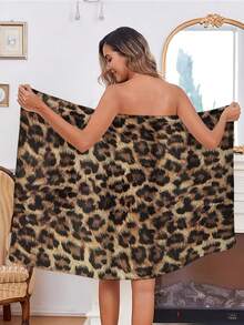 1/2 Piezas Conjunto de Bata de Baño con Botones y Toalla para el Cabello con Estampado de Leopardo, Bata de Sauna con Patrón Vintage Colorido y Pañuelo a Juego, Súper Suave, Altamente Absorbente, 100% Poliéster, Adecuado para Uso en Spa y Baño, Uso Post-Ducha, Atuendo de Spa Ajustable - Multicolor - Ver 8