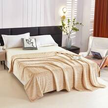 1pc Flannel (Polyester Fiber) V-Shaped Metallic Yarn Printed Fleece Blanket, Modern Solid Color Minimalist Style Suitable For Warm Travel, Office, Home Decor - Khaki - View 1