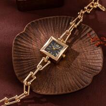 xinyunkou French Luxury Square Dial Bracelet Watch, Gold Chain One-Piece Quartz Watch For Women, High-End Accessory Watch - Gold - View 4