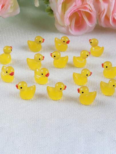 100pcs Glow-In-The-Dark Mini Resin Duck Figurines, Suitable For Miniature Garden Landscape, DIY Cute Party Toys And Craft Decorations