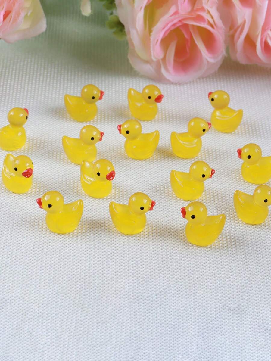 100pcs Glow-In-The-Dark Mini Resin Duck Figurines, Suitable For Miniature Garden Landscape, DIY Cute Party Toys And Craft Decorations - Yellow Luminous Duck - View 1