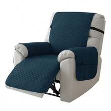 1pc Quilted Recliner Chair Cover, Solid Color Armchair Slipcover, Non-Slip Universal Sofa Cover Anti-Cat Scratch - Teal Blue - View 7