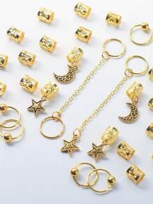 30件套开斋节金色星月流苏装饰套装，波西米亚风可爱嘻哈发夹、发带、发圈、编发配饰，开斋节礼物，派对装饰 - 金色 - 查看 3