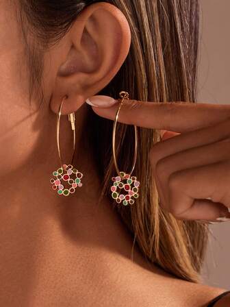 1 par de pendientes de aro de estilo bohemio y moda sencilla, artículo de moda versátil adecuado para fiestas, regalos, combinación diaria, uso en vacaciones, regalo del Día de San Valentín para mujeres, empaquetado en bolsa de terciopelo