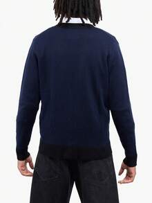Men's Herringbone Cardigan Sweater - Navy/Black - View 2