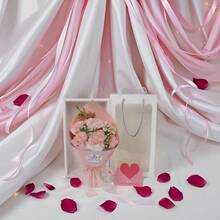 Ramo de Claveles con Lazo en Caja de Regalo Floral Romántico para Día de la Madre cumpleaños y Aniversarios Ideal Decoración del Hogar Bodas y Celebraciones. Rosa - Rosa - Ver 2