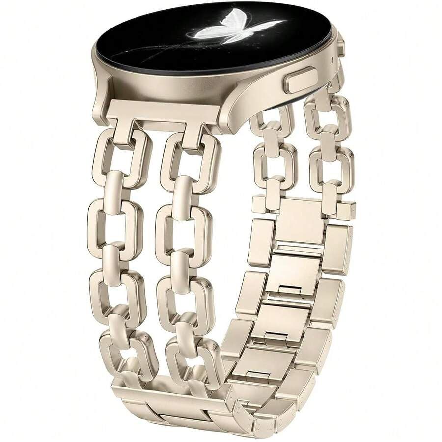 Wearlizer Metal Band Compatible With Samsung Galaxy Watch 7 6 5 4 FE Active 2 40mm 44mm/Watch 6 4 Classic 43mm 47mm 42mm 46mm/Watch 5 Pro 45mm Bands, 20mm Dressy Stainless Steel Chain Strap Women,ChampagneGold - 香檳金 - 查看 1