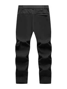 男士保暖内衬工装裤，松紧腰带户外工作裤，秋冬季 - 黑色 - 查看 3