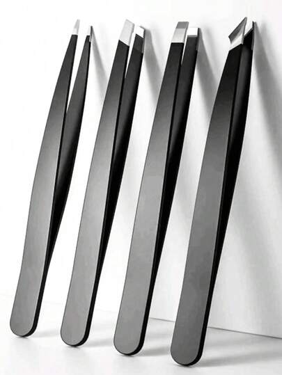 4pcs Professional Stainless Steel Eyebrow Tweezers Set, High Precision For Facial Hair, Debris And Ingrown Hair Removal, Eyebrow Trimming, Facial Depilation, Haircutting, Haircutting Supplies, Haircutting Bag, Storage