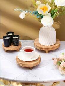 1 pièce/set Plateau rond en bois, support de bougie en bois multifonction, plateau à fruits de cuisine, plateau de rangement pour salle de bain - 1 pièces - Voir 3