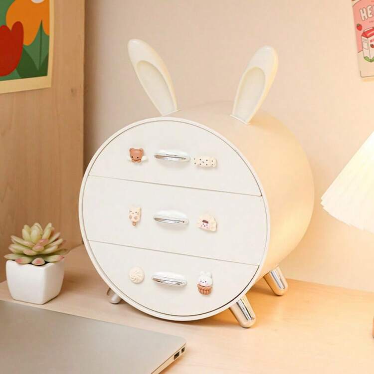 Multi-Layer Drawer Desk Organizer Box, Cute Rabbit Design, Student Dorm Makeup Storage , Makeup Room Decor - Multicolor - View 14