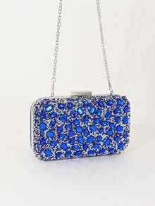 Sparkling And Exquisite Box-Shaped Bag, Elegant And Stylish Clutch, And Gorgeous Royal Blue Rhinestone Chain Bag Are Perfect For Women Attending Parties, Weddings, Dinners, Banquets, And Other Occasions. It Is The Ideal Evening Bag For Party Girls And Ladies. - 寶藍色 - 查看 3