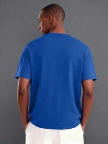 WHITE SHARK 男士休闲时尚街头宽松印花落肩短袖T恤，透气混纺面料，夏季款 - 藍色 - 查看 3