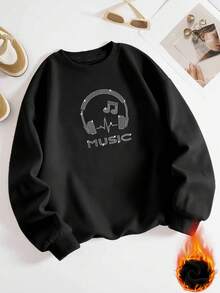 Top deportivo para mujer con patrón de letras de strass, top deportivo holgado de hombros caídos, top deportivo oversize de forma curva, tela gruesa de invierno, capa base para mujer, sudadera con capucha y cordón, top deportivo casual holgado, multifuncional para calle y exterior, adecuado para clima frío, top de manga larga, ropa deportiva de calle para mujer - Negro - Ver 3