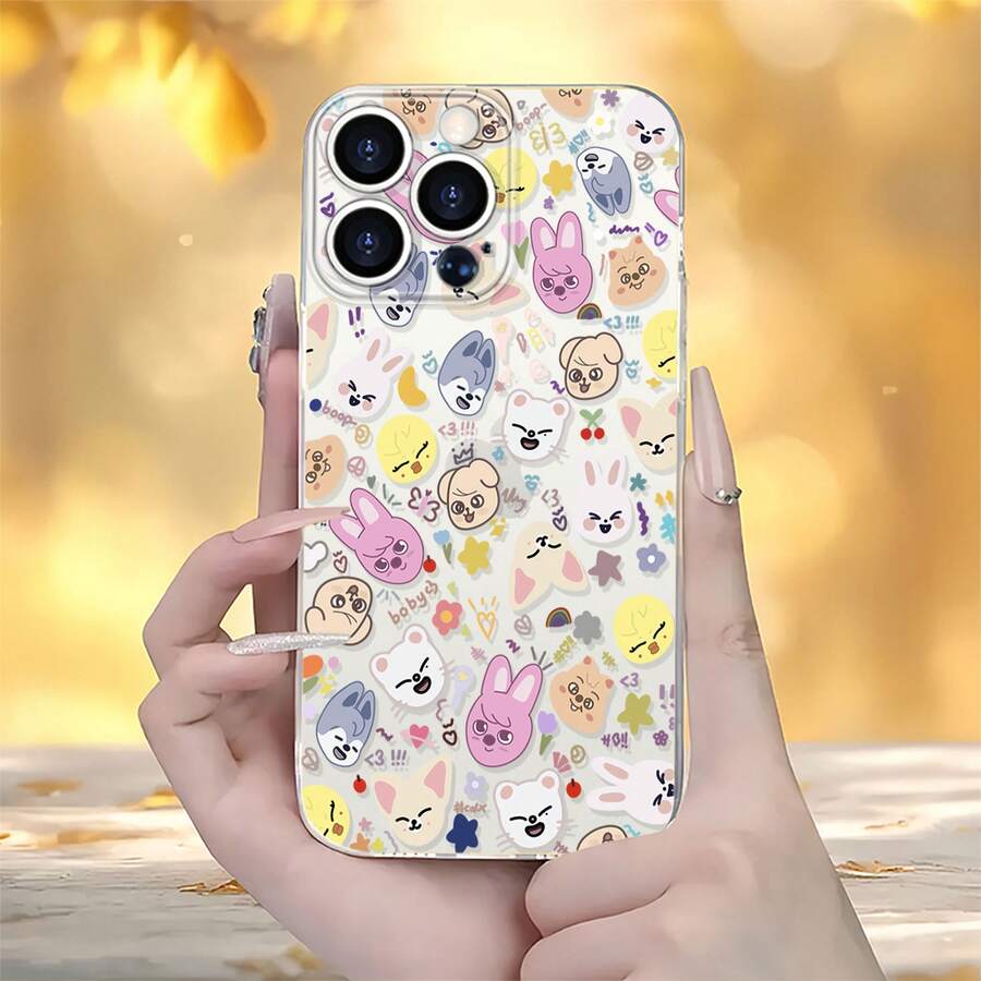 Adorable funda con diseño de animal print kawaii, compatible con iPhone 16, 15, 14 Pro Max, 13, 12, 11, XR y XS Plus. Fabricada en silicona TPU, ofrece protección contra golpes y caídas, además de una excelente sensación al tacto. Es el regalo ideal para familiares, amigos y seres queridos. - transparente - Ver 1