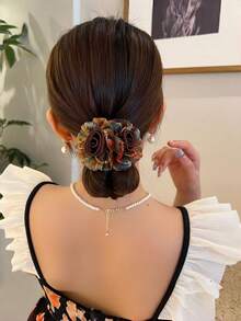 1个花朵造型发圈，优雅碎花发绳，高弹力发饰，适合女性日常佩戴和造型，可作马尾辫发圈，家居美发配饰，发圈，节日派对必备。 - 彩色 - 查看 9