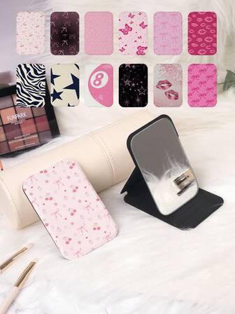 1pc Millennium Series Portable Vanity Mirror, Foldable, Lightweight, Ultra-Thin, Convenient Hand Mirror, Durable PU Leather, Suitable For Multiple Occasions, Pocket Mirror For All