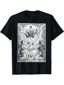 NUEVO LIMITADO Sagrado Corazón de Jesús; Inmaculado Corazón de María Camiseta Gráfica Bohemia - Impresión de Arte Religioso Negra Camiseta de algodón de corte holgado para hombres. Casual; Ropa de exterior. Todas las estaciones. Tallas S-5XL. Camisa para oficina de la iglesia. Ropa de ocio. Ropa de Tema. Algodón cómodo - Negro - Ver 1