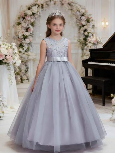 Long Tulle Princess Dress, Girls Formal Gown For Wedding, Birthday Party, Recital, Flower Girl Dress
