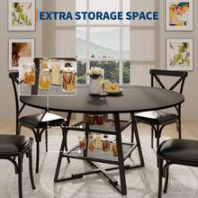 Juego de Mesa Redonda para Comedor de 4 a 6 Personas, Mesa de Comedor Circular con Base de Metal, Mesa Redonda de Madera de, mesas de Cocina de Madera con Estante de - Negro - 42 pulgadas - Ver 4