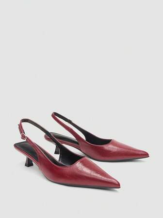 Fall/Winter 2025 Women's Red Angora 4cm Kitten Heel Slip-On Party High Heels Dress Pumps, Elegant,Pointed Heels