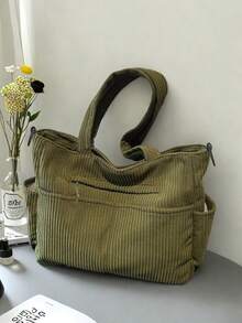 1个多色笔记本电脑单肩包，休闲手提包，适合上学/办公，多功能学生/商务公文包，轻便大容量，适合送礼，灯芯绒材质 - 彩色 - 查看 3