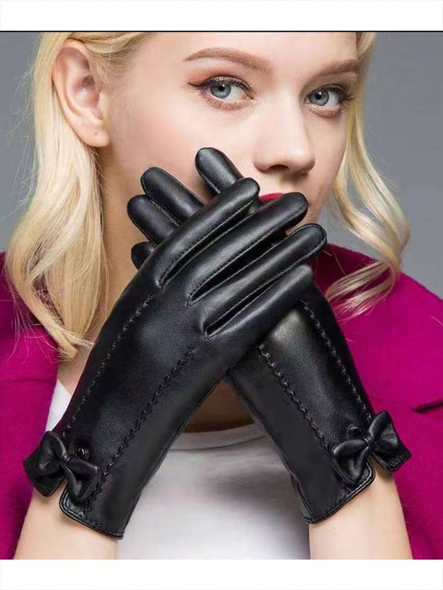 1 par de guantes de invierno de lujo para mujer, compatibles con pantalla táctil, guantes cálidos para conducir, elegantes guantes para enviar mensajes de texto adecuados para clima frío - Multicolor - Ver 1