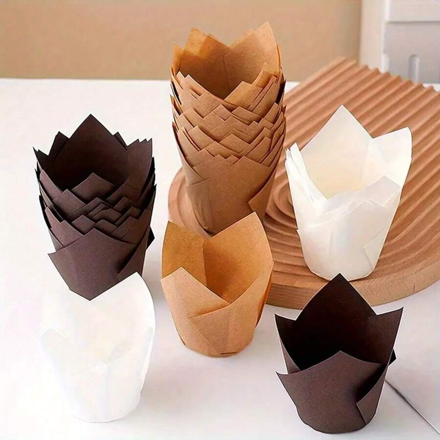 50pcs Tulip Cupcake Liners, Muffin Cups, Baking Cups, Heat Resistant Baking Cups, Oil-Proof Cupcake Wrappers, Muffin Molds, Baking Tools, Kitchen Accessories, Back To School Essentials - Multicolor - View 1