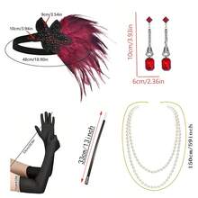 咆哮的二十年代摩登女郎风格：孔雀羽毛发饰搭配多层珍珠链，参加情人节闪耀复古爵士舞会 - 彩色 - 查看 7