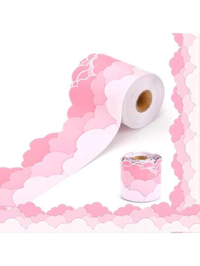 1pc Pink Cloud Decorative Frame, Pink Cloud Border Decorative Sticker, Holiday Background Decorative Sticker, Suitable For Blackboard, Office, Window, Scrapbook, Stationery, Home Decor